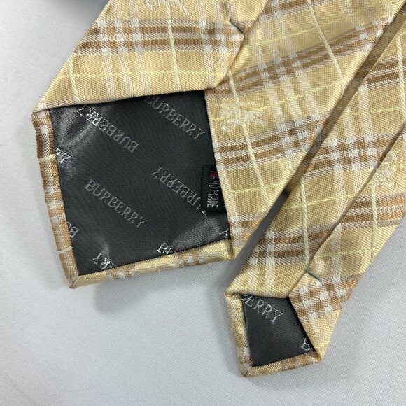 Burberry Silk Tie Necktie Boxed Set Cufflinks Pocket Square Cream Brown - Picture 4 of 16